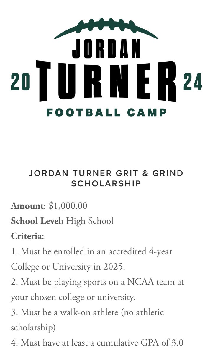 cbrownturner's tweet photo. Jordan Turner established a scholarship for an athlete.  Please share with high school seniors planning to play any sport at the college level.

Please share or click this link to apply:
https://t.co/Vm44cc4cKB

Jordan Turner #pearlsofservicefoundation https://t.co/FGDQ92Z3XF