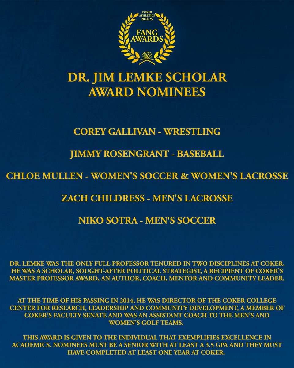 Your 2024-25 Dr. Jim Lemke Scholar Award nominees ✍️

#GoCobras <a href="/Coker_Wrestling/">Coker University Wrestling</a> <a href="/CokerU_Baseball/">Coker University Baseball</a>