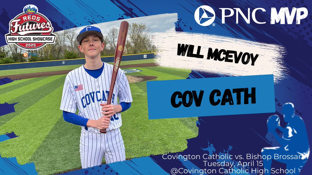 redshsshowcase's tweet photo. Congratulations to @CovCathColonels' Will McEvoy on being named the @PNCBank MVP in the final game of tonight’s @Skyline_Chili @Reds Futures High School Showcase presented by PNC Bank. McEvoy pitched a complete game with 9 strikeouts in their 6-2 W over the @BBHSmustangs.
. https://t.co/pdpCC2UBIp