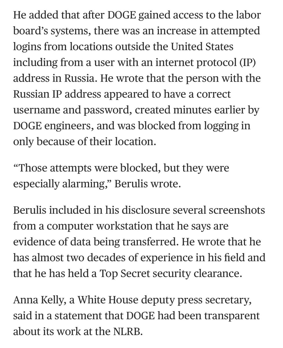 RachelBitecofer's tweet photo. 🚨🚨🚨🚨 👀👀👀
Who had the DOGE password and user name in Russia??
Federal employee alleges DOGE activity resulted in data breach at labor board. https://t.co/MlrJecOkBf https://t.co/nlKBArIhzD