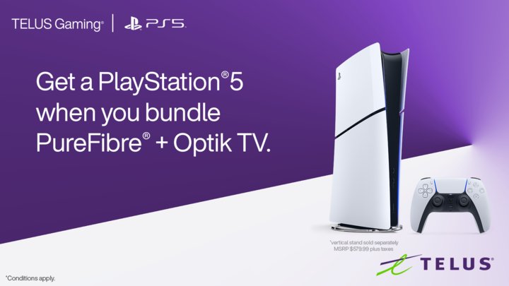 ⚽ Kick off in the TELUS Arena #EASportsFC25 Tournament! $350 CAD total prize pool up for grabs! Join: go.battlefy.com/TELUS041525
🌟 Special Bonus: Get a PS5 when you bundle Internet with Optik TV | TELUS
Info: telus.com/ps5