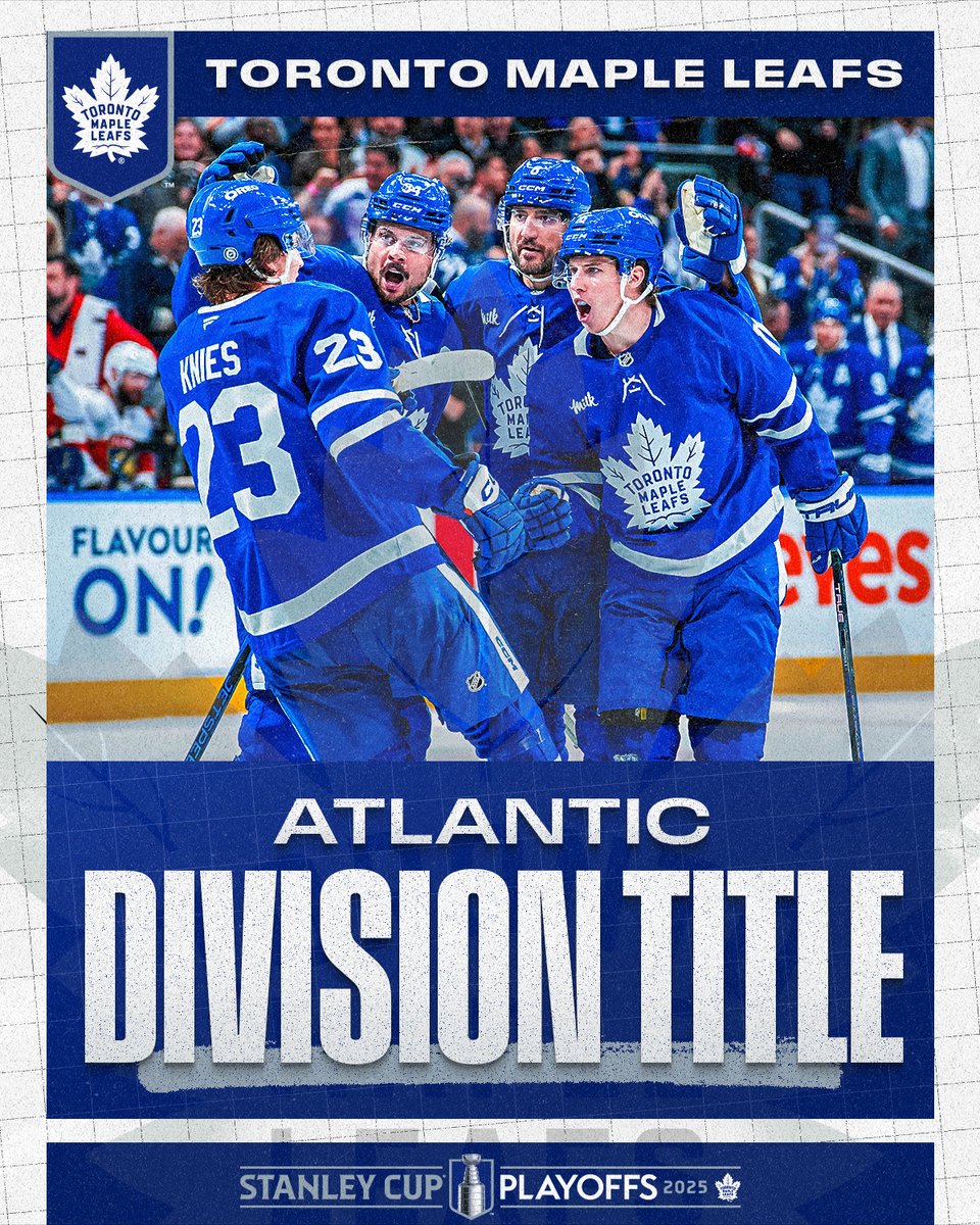 NHL (@nhl) on Twitter photo HERE COME THE BUDS! 🍁
The <a href="/MapleLeafs/">Toronto Maple Leafs</a> have clinched the top spot in the Atlantic Division! HERE COME THE BUDS! 🍁
The <a href="/MapleLeafs/">Toronto Maple Leafs</a> have clinched the top spot in the Atlantic Division!