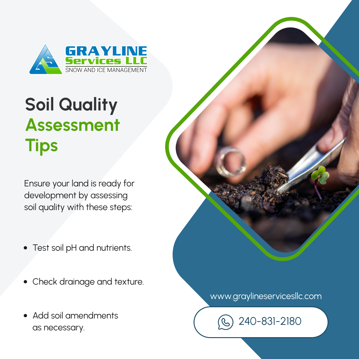 Graylinesvcs's tweet image. Understanding soil quality is key to successful land projects. Follow these steps for better soil management and project success. 

#CollegeParkMD #LandClearingService #SoilQuality