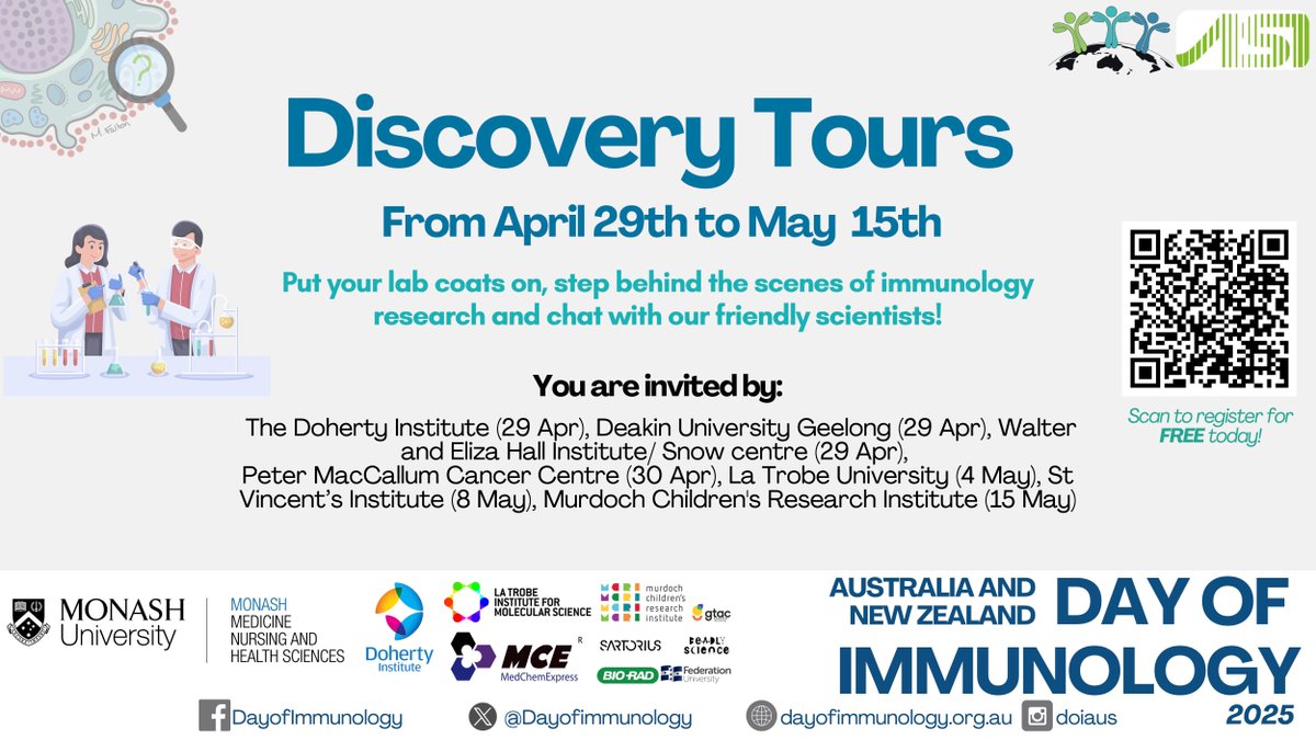 DayofImmunology's tweet photo. Several institutes will open their doors in a rare opportunity to see behind the scenes and chat with immunologists. Dates from April 29th to May 15th.

Hear the latest news about vaccines, cancer treatments, viruses, immune diseases and more!
#dayofimmunology https://t.co/n6zCxlVKFy