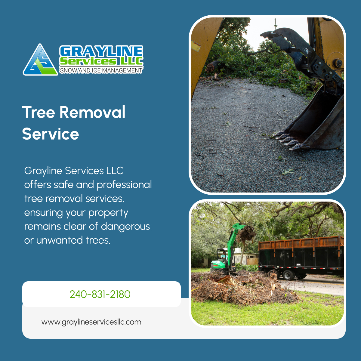 Graylinesvcs's tweet image. When tree removal is necessary, trust our experts for safe and efficient service. Contact us to schedule your tree removal today! 

#CollegeParkMD #LandClearingService #TreeRemoval