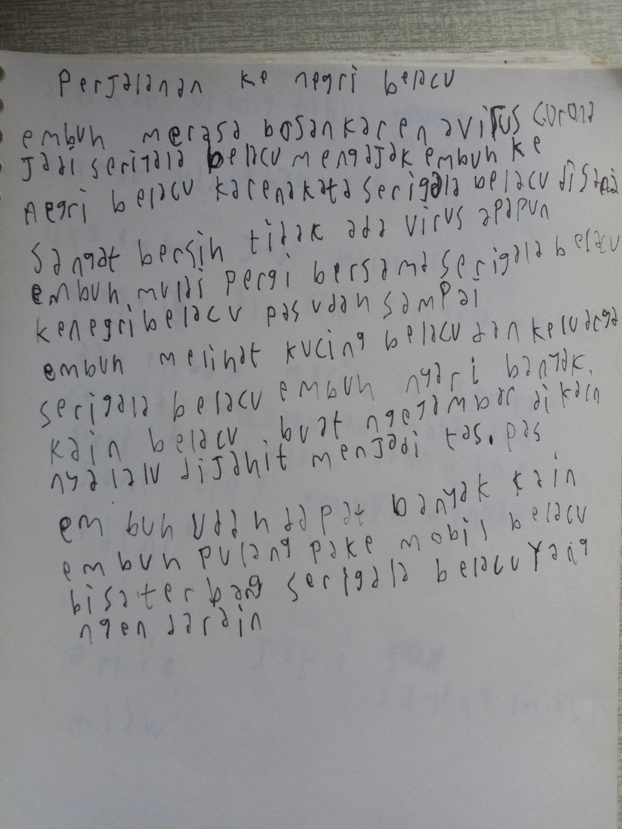 serigalabelacu's tweet image. Jadi inget Jati, anak saya. Dari kecil dia banyak sekali bertanya. Dari pertanyaan: "bunyi kentut ayam gimana?" sampai pertanyaan "kenapa ada orang tidur di pinggir jalan"

Karena banyak nanya, kuarahkan Jati buat menuliskan isi pikirannya ke dalam jurnal..