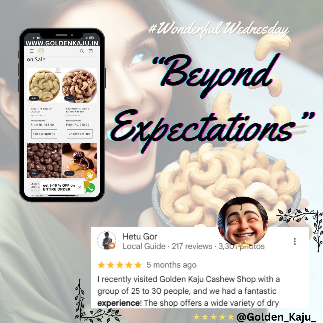 GoldenKaju's tweet photo. Exceeded my expectations!' - @hetugor ✨ We're delighted to hear that our cashews met and surpassed your expectations. #CustomerDelight  #CustomerExperience #BrandPromise #CustomerSatisfaction #WordOfMouth #BrandAdvocate #TestimonialWednesday #goldenkaju #golden_kaju_ https://t.co/Lk4GWmVpmD