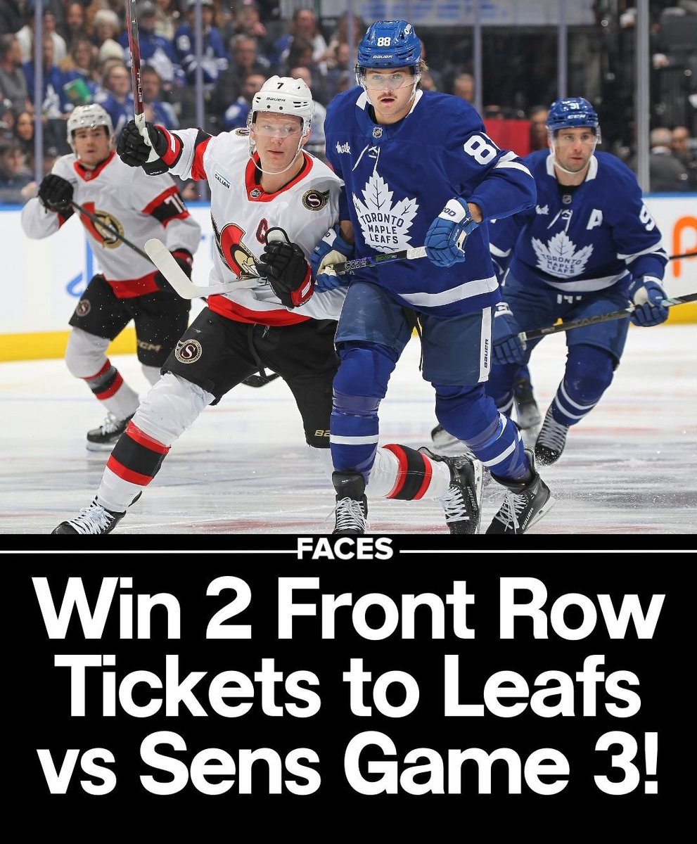 Faces Magazine (@facesottawa) on Twitter photo 🚨 RT & Follow <a href="/facesottawa/">Faces Magazine</a> for your chance to win 2 Front Row seats to Game 3 of #GoSensGo vs #LeafsForever 🚨 RT & Follow <a href="/facesottawa/">Faces Magazine</a> for your chance to win 2 Front Row seats to Game 3 of #GoSensGo vs #LeafsForever