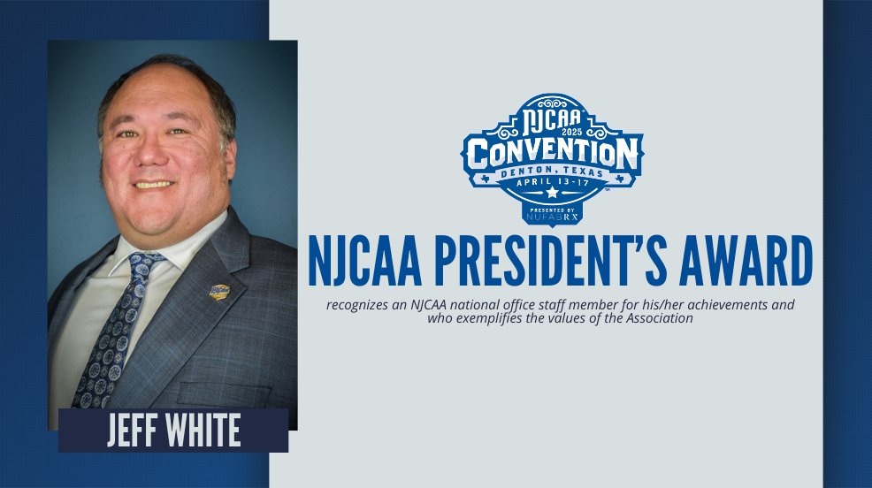 Jeff White has been named the recipient of the 2024-25 #NJCAA President's Award!  

White, a member of the <a href="/NJCAA/">NJCAA</a> National Office staff, upholds the greatest values of the Association through his hard work and dedication.

📰njcaa.org/general/2024-2…