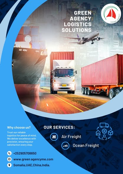 Trusted Partner for International Clients! 📷
Green Agency Somalia is committed to providing efficient and reliable services for international clients,  greenagencyme.com

#InternationalLogistics #TrustedPartner #GreenAgencySomalia