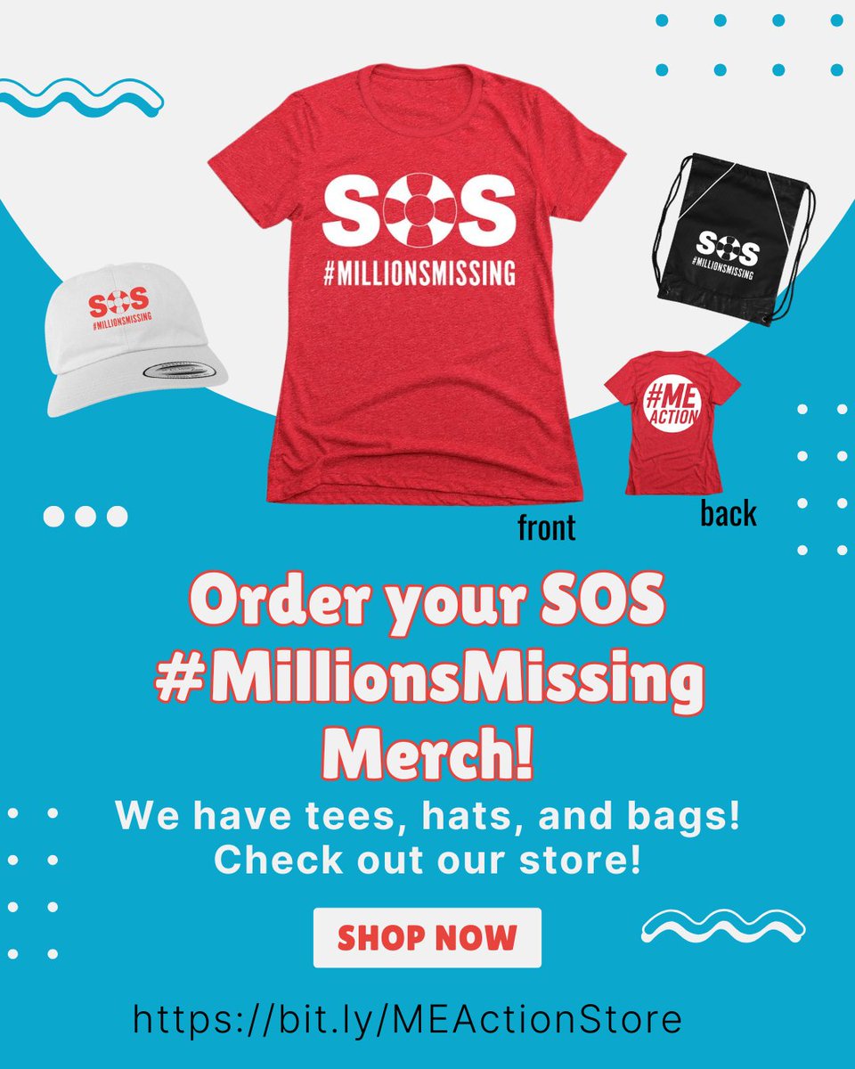 MEActNet's tweet image. Order your new #MillionsMissing 2025: SOS T-shirt, hat, or bag today!  bonfire.com/store/meaction…

We offer several tees, hats, &amp;amp; bags with our new SOS #MillionsMissing logo.

Order by April 20th to ensure you receive your items by May 12th.

#pwME #MECFS #LongCovid #DisabilitySOS
