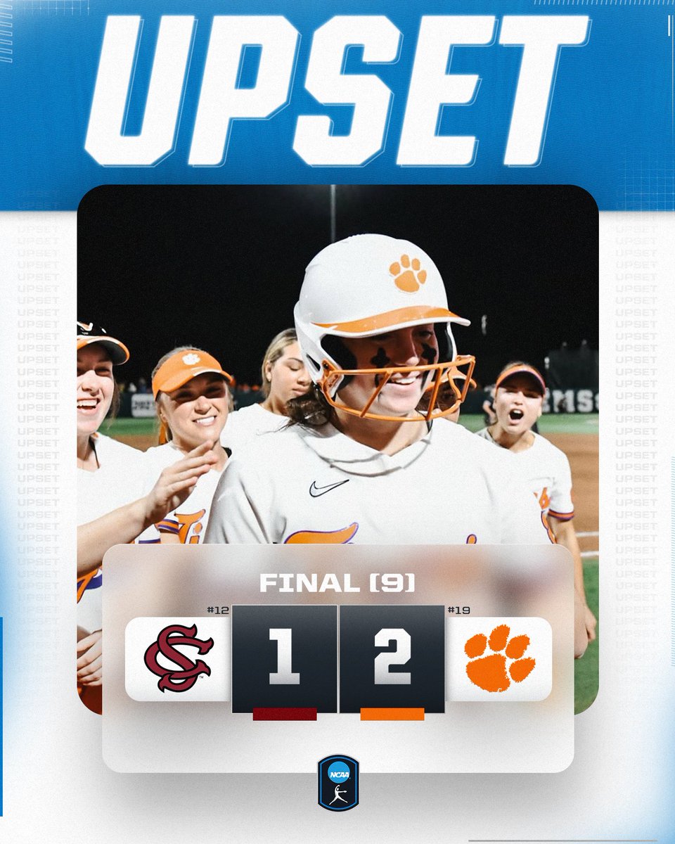 NCAA Softball (@ncaasoftball) on Twitter photo CLEMSON GETS THE W π
No. 19 <a href="/clemsonsoftball/">Clemson Softball π₯</a> grabs the 2-1 (9 inn.) upset win against No. 12 South Carolina!
#NCAASoftball CLEMSON GETS THE W π
No. 19 <a href="/clemsonsoftball/">Clemson Softball π₯</a> grabs the 2-1 (9 inn.) upset win against No. 12 South Carolina!
#NCAASoftball