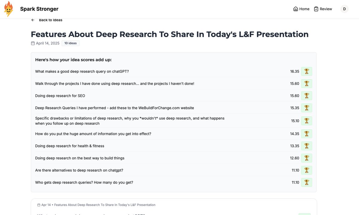 HowdyDanielle's tweet image. Today's likely unnecessary feature I added to SparkStronger.com was the trophy for completing an idea. I wanted a visual representation to show lists with completed items because visual progress is important! #buildinpublic
@cursor_ai