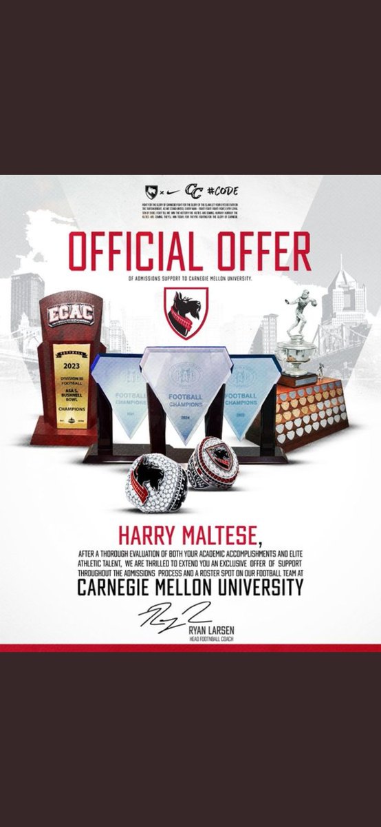 Harry Maltese (@harrymaltese) on Twitter photo After an amazing visit and great conversation, I'm extremely honored and excited to receive an offer from Carnegie Mellon Football! <a href="/CoachRyanLarsen/">Ryan Larsen</a> <a href="/CoachAndyHelms/">Andy Helms</a> <a href="/coachfloppy/">Jeff Simmons</a> <a href="/CoachGibboney/">Coach Gibboney</a> <a href="/Coach__Woody/">Wesley Woodward</a> <a href="/K_FERG1/">Kevin Ferguson</a> <a href="/carljfred/">Carl Frederick</a> <a href="/CoachJH58/">John Harris</a> <a href="/Mcfr4nk/">πππ©π© ππ§ππ£π </a> <a href="/Quezada_Lio/">Lio Quezada</a> After an amazing visit and great conversation, I'm extremely honored and excited to receive an offer from Carnegie Mellon Football! <a href="/CoachRyanLarsen/">Ryan Larsen</a> <a href="/CoachAndyHelms/">Andy Helms</a> <a href="/coachfloppy/">Jeff Simmons</a> <a href="/CoachGibboney/">Coach Gibboney</a> <a href="/Coach__Woody/">Wesley Woodward</a> <a href="/K_FERG1/">Kevin Ferguson</a> <a href="/carljfred/">Carl Frederick</a> <a href="/CoachJH58/">John Harris</a> <a href="/Mcfr4nk/">πππ©π© ππ§ππ£π </a> <a href="/Quezada_Lio/">Lio Quezada</a>