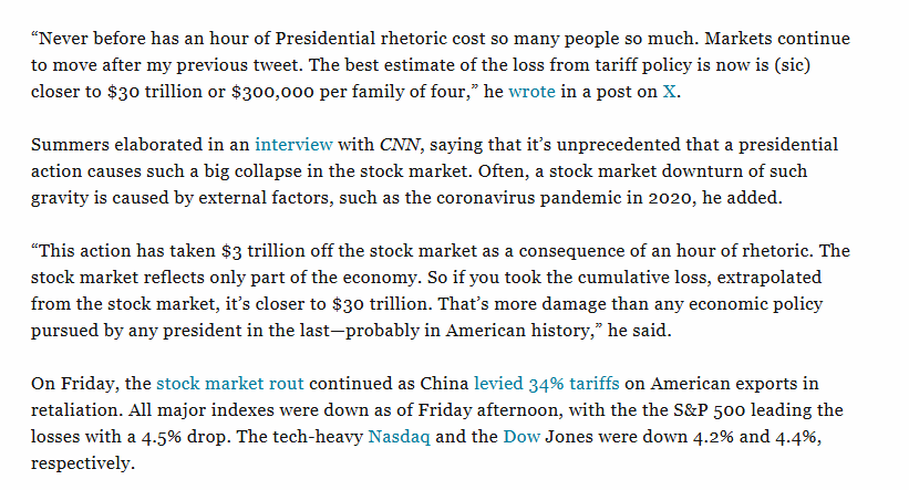 Anonymous (@youranoncentral) on Twitter photo Trump's tariffs have cost the US nearly $30 trillion, this translates to an additional $300,000 per family of four.
That’s more damage than any economic policy pursued by any president in US history. He's bankrupting the country in real time.
fortune.com/2025/04/04/lar… Trump's tariffs have cost the US nearly $30 trillion, this translates to an additional $300,000 per family of four.
That’s more damage than any economic policy pursued by any president in US history. He's bankrupting the country in real time.
fortune.com/2025/04/04/lar…