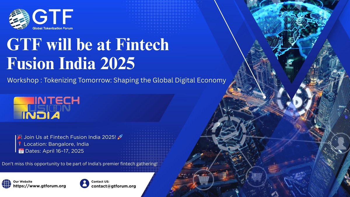 KNagware's tweet image. GTF will be at Fintech Fusion India 2025, leading a workshop on tokenization! Join us in Bangalore on April 16-17 to explore the future of digital assets. #Tokenization #FintechFusion #GTF #DeFi #Web3 #India 
@gtforum_org