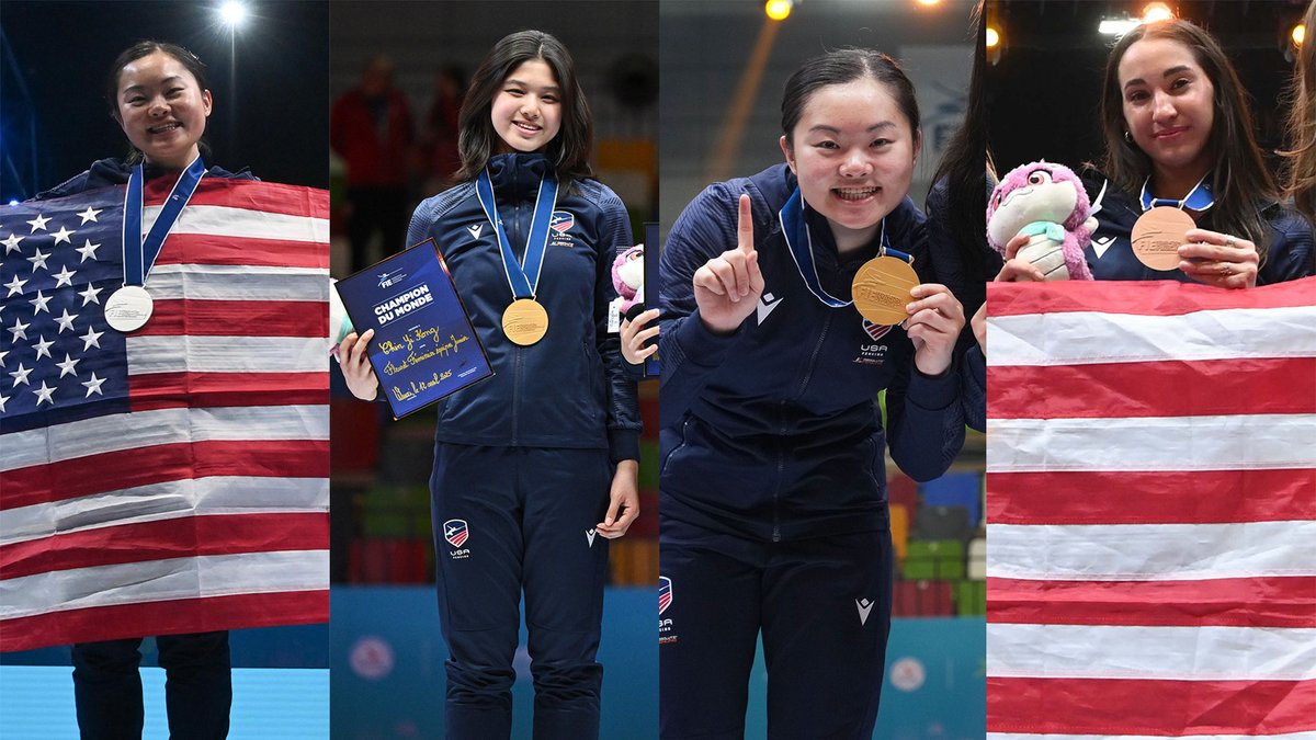 4⃣ medals at the Junior Worlds! Congrats to our Tigers!

📰: tinyurl.com/294c5b7f 

(📸: <a href="/USAFencing/">USA Fencing</a> &amp; <a href="/augustobizzi/">augusto bizzi</a>)