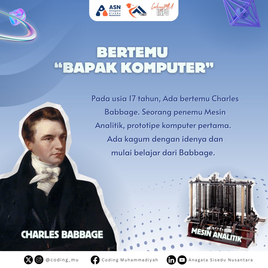 coding_mu's tweet image. ❌ Cewek di kamar ngafalin dc stecu-stecu
✅ Cewek aristokrat tahun 1800-an, ngoding buat mesin yang belum jadi
📌 Programmer pertama di dunia? Ya jelas Ada Lovelace lah, siapa lagi 😮‍💨

#CodingMU #ASN #kamuharustau #sejarah #AdaLovelace #coding #program #programming #history
