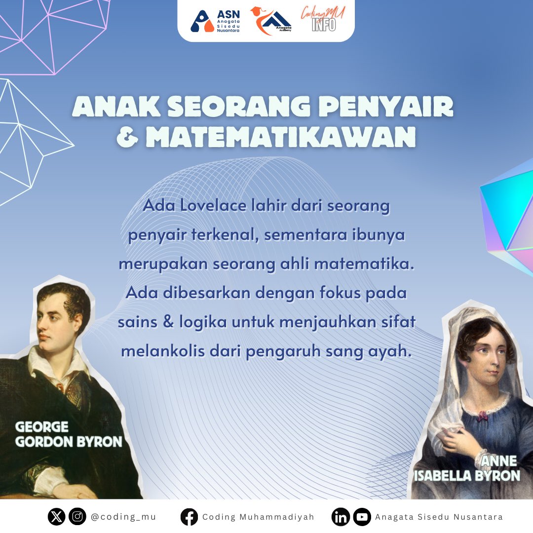 coding_mu's tweet image. ❌ Cewek di kamar ngafalin dc stecu-stecu
✅ Cewek aristokrat tahun 1800-an, ngoding buat mesin yang belum jadi
📌 Programmer pertama di dunia? Ya jelas Ada Lovelace lah, siapa lagi 😮‍💨

#CodingMU #ASN #kamuharustau #sejarah #AdaLovelace #coding #program #programming #history