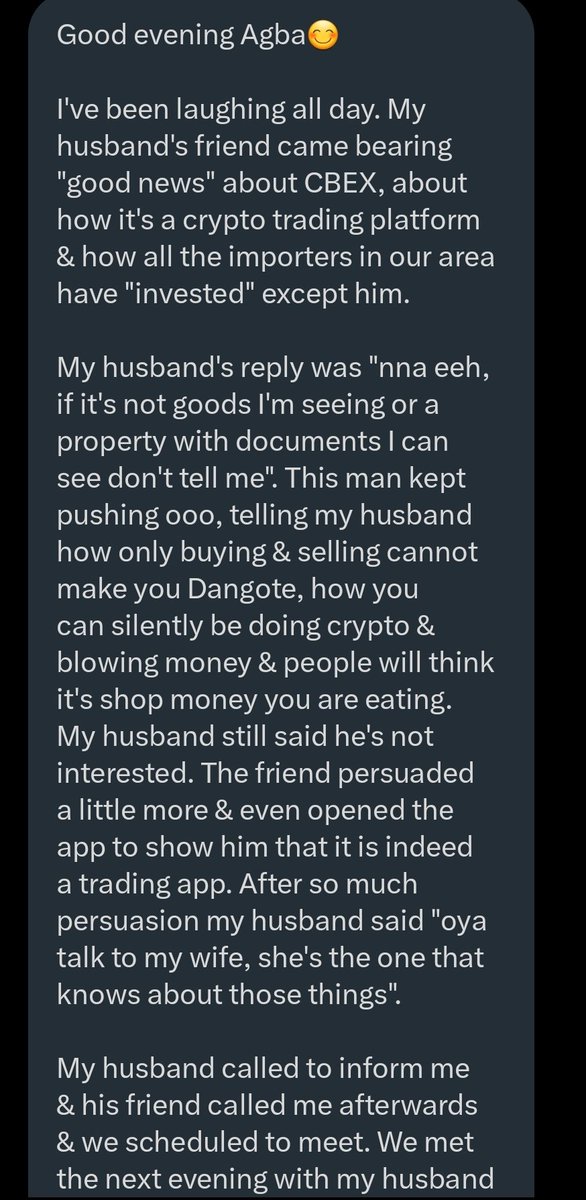 jon_d_doe's tweet photo. How a wife saved her husband from CBEX 👇. https://t.co/m1QGVa4GBa