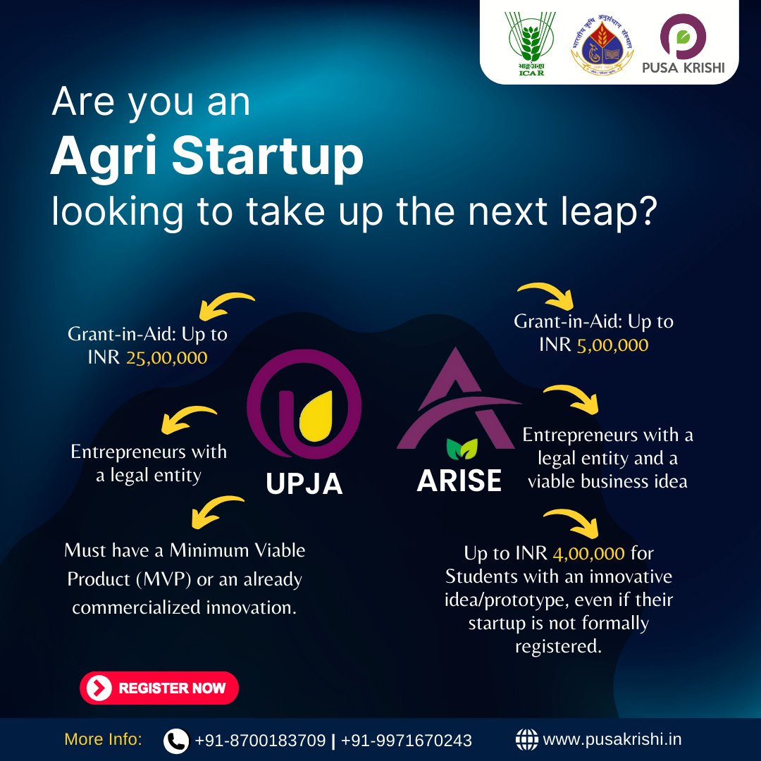 🚨 Hurry! Only 14 days left to apply!

 🚀 Got an agri-idea? Turn it into impact with Pusa Krishi's Grant-in-Aid Incubation Program 2025!

📩 Apply Now: pusakrishi.accubate.app/ext/form/3395/…

#AgriStartup #GrantOpportunity #StartupIndia