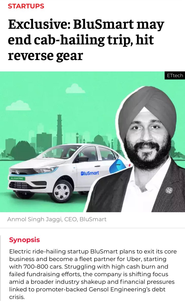 Disheartening to see BluSmart heading the same way as byju’s. Sad to watch startups once known for creating real value slowly fade or get absorbed.

As a frequent BluSmart user, this one hits hard. Another startup that deserved better.