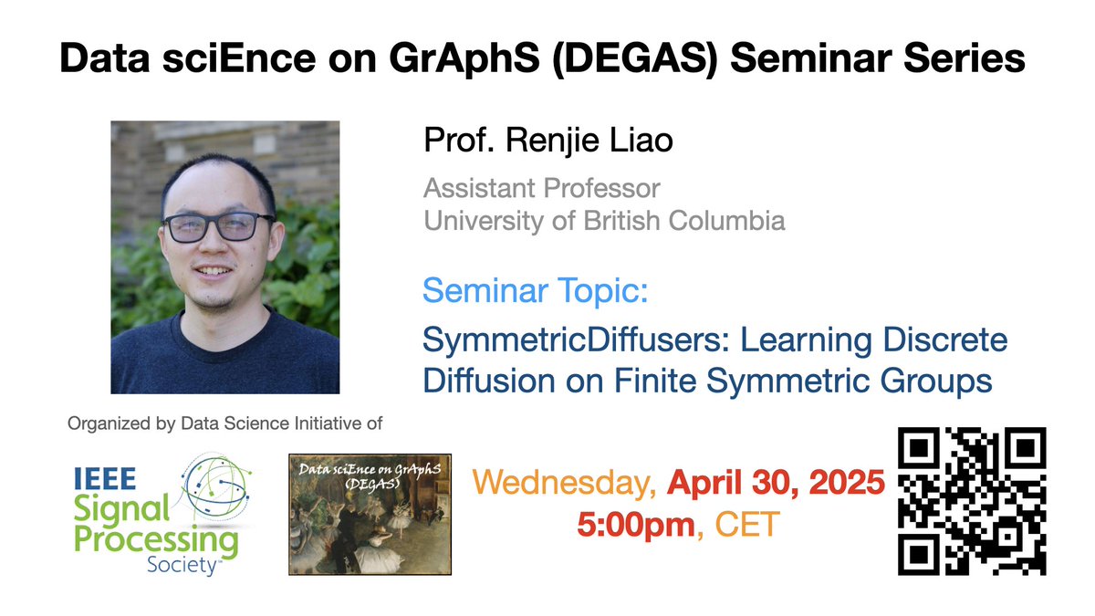 DegasSeminar's tweet image. Our next talk will be given by @lrjconan on "SymmetricDiffusers: Learning Discrete Diffusion on Finite Symmetric Groups". Join us on Apr 30 (Wed) at **5pm** (CET).
Check out dsiseminar.github.io for details. #graphlearning #diffusionmodel