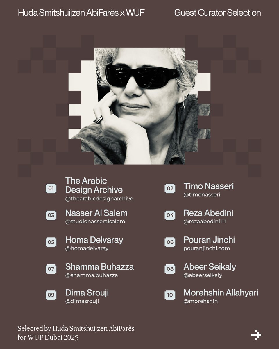 wufdotart's tweet image. Typographer, researcher, and founder of the Khatt Foundation, Huda Smitshuijzen AbiFarès brings a unique perspective to WUF Issue 004.
Her curatorial section focuses on design as language—highlighting graphic narratives, lettering practices, and archives that articulate Arab…