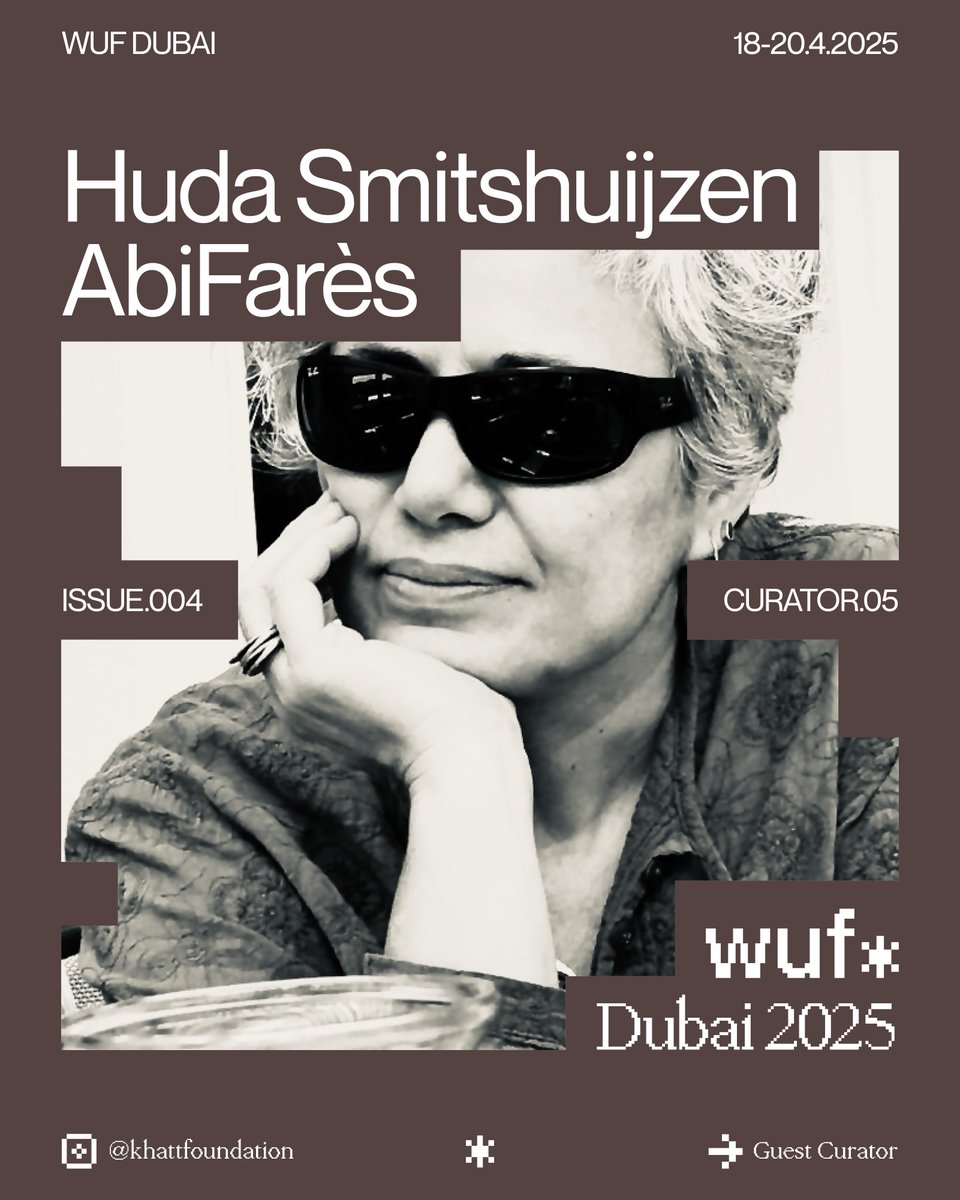 wufdotart's tweet image. Typographer, researcher, and founder of the Khatt Foundation, Huda Smitshuijzen AbiFarès brings a unique perspective to WUF Issue 004.
Her curatorial section focuses on design as language—highlighting graphic narratives, lettering practices, and archives that articulate Arab…