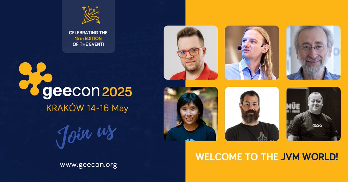 GeeCON's tweet image. The #geecon 2025 schedule is here! Packed with world-class speakers, hot topics, and unmissable sessions #java, #JVM, #AI, #FP, #cloud, #architecture, #performance, #DevOps, #TeamCulture.

Dive in, plan your days, and join us for our 15th anniversary edition!…