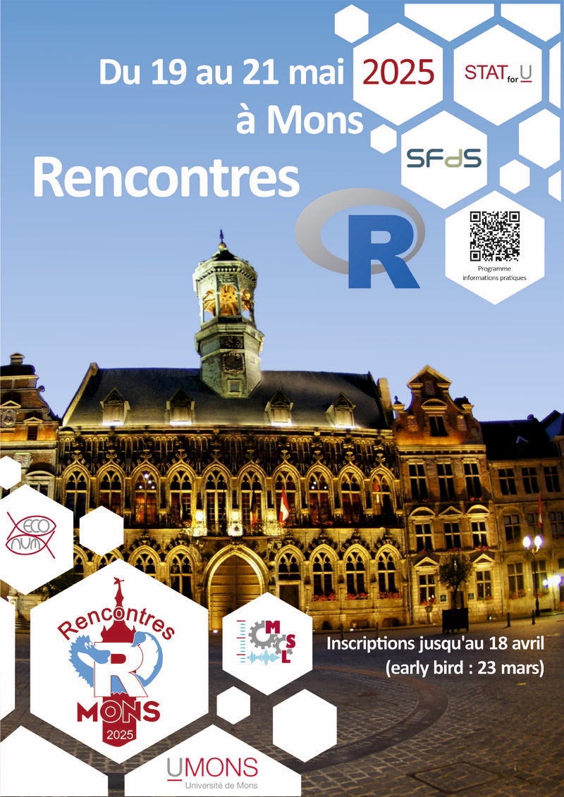 Les inscriptions aux Rencontres R 2025 se clôturent le 18 avril ! Toutes les infos sur lnkd.in/eZ73iYiT ! On vous a préparé un top programme !
#Rstats #RstatsFR #SFdS #RencontresR #UMONS
