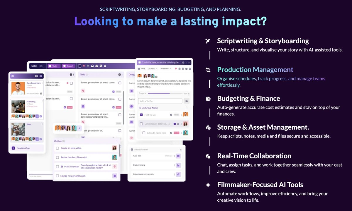 🎬 The #1 killer of momentum in #filmmaking?
Messy planning. Scattered tools. Missed call times. Confused crew.

Pzaz solves this by bringing script, shot lists, scene breakdowns, call sheets, schedules and budgeting into one smart platform

Try it free → pzaz.io