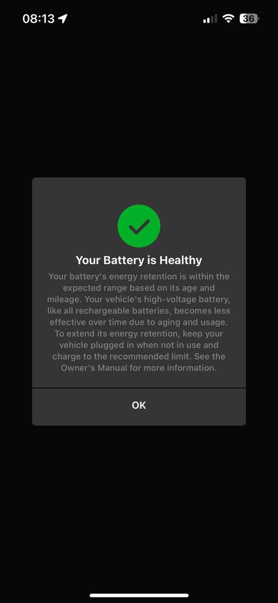 stum4rtin's tweet photo. @FluffyTesla @genZmodel3 Did you get this via app or service menu? Via app I just get ‘battery is healthy’ and no percentage. (MOC M3 LFP 2021). https://t.co/kVgblOquWh