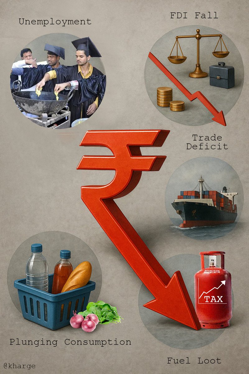 Mallikarjun Kharge (@kharge) on Twitter photo .<a href="/narendramodi/">Narendra Modi</a> ji,
Your despotic Sarkar is hell-bent in targeting the Congress, to whitewash its own sins.
BJP's Economic Mismanagement is spiralling out of control. Desperation is gathering steam. No vision, No solution, only diversion!
5 latest facts paint a sordid saga .<a href="/narendramodi/">Narendra Modi</a> ji,
Your despotic Sarkar is hell-bent in targeting the Congress, to whitewash its own sins.
BJP's Economic Mismanagement is spiralling out of control. Desperation is gathering steam. No vision, No solution, only diversion!
5 latest facts paint a sordid saga