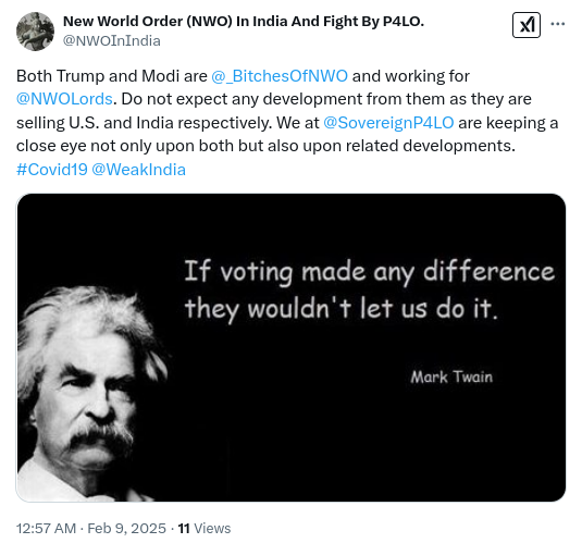 WHOGenocide's tweet photo. Both Trump and Modi pushed @MedicalGenocide using Death Shots of #Covid19. There is not even a single hanging for the Depopulation Agenda executed globally, including in India. Do not expect much from these Blackmailed Pedos and @TakeEvilNWODown NOW says @TheInvinciblePD. https://t.co/k7bhSnI0D5