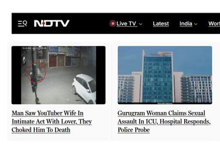 .
Today's headlines on NDTV . com

-YouTuber woman kills man with lover
-Airhostess woman alleges assault in ICU

Where are we headed?  Is there one worse than the other?

All crimes are #GenderNeutral, anyone can be violent - it is high time our laws become #GenderNeutralLaws