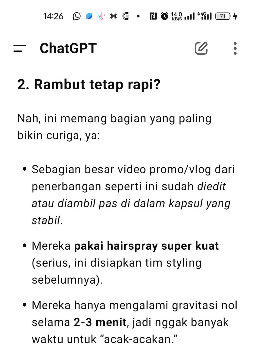 Ngejulidin Katty Perry yg naik Roket rambutnya tetep On. Bareng GPT