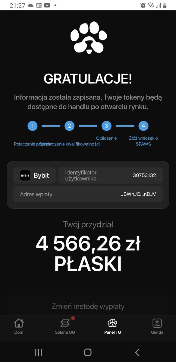 DPiurecki's tweet photo. @PawsCoinNews I didn't get my tokens. I'm from Europe, on the official bybit account on X it says that due to MICA regulations I can't get my tokens directly on bybit. So please send them to my phantom wallet.
Telegram UID:@SetDan1 https://t.co/OMQUw6BEjC