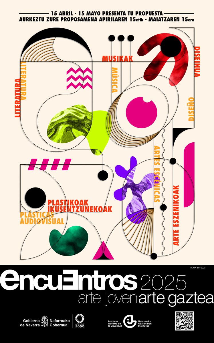 📢Si eres artista de entre 14 y 30 años, esto te interesa‼️

Ya están aquí los #EncuentrosArteJoven

👩‍🎨 Presenta tu proyecto de artes escénicas, plásticas y audiovisuales, de diseño, literatura o musical🧑‍🎨

🗓️ Hasta el 15 de mayo  
💻 juventudnavarra.es/es/encuentros-…

<a href="/juventud_na/">Juventud - Gazteria</a>
