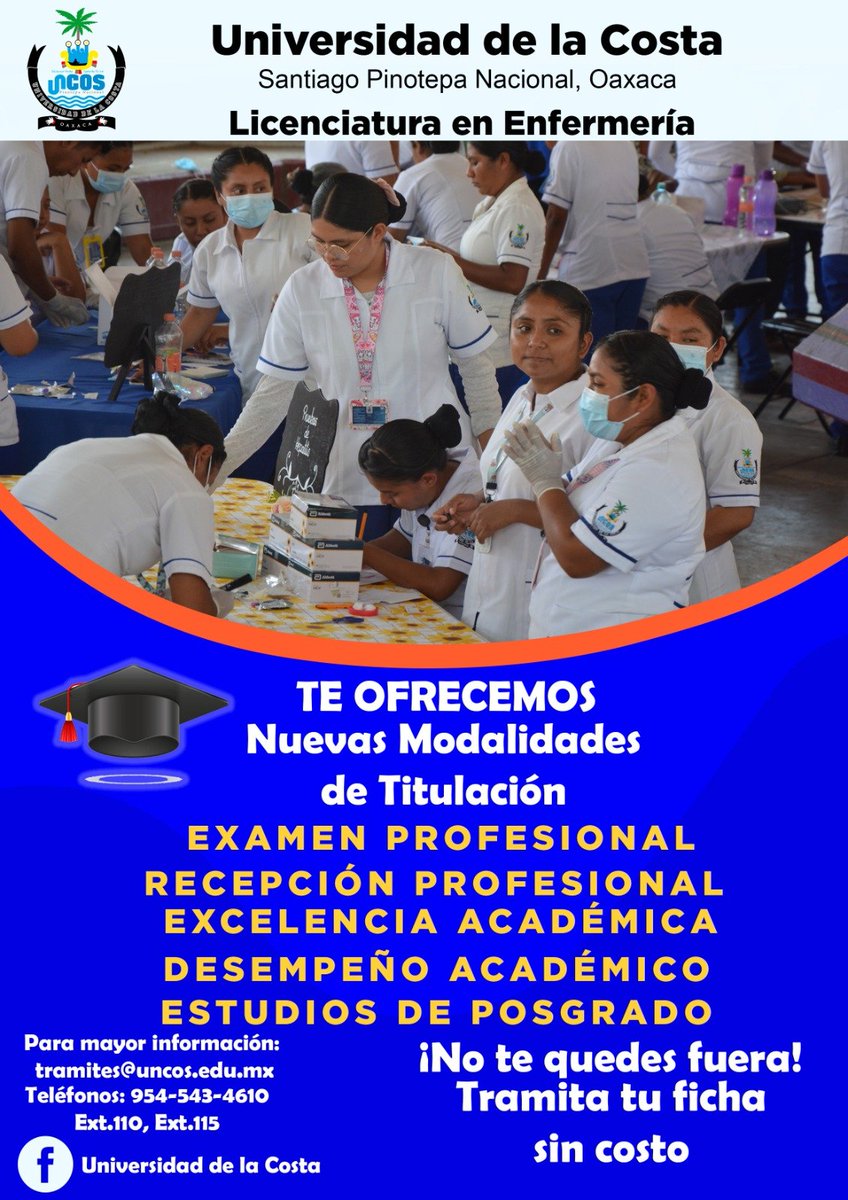 UNCOS_SUNEO's tweet image. ¡Buenas noticias! 

La Universidad de la Costa amplía tus oportunidades profesionales ofreciendo nuevas modalidades de titulación en nuestras carreras de:
✅ Licenciatura en Enfermería
✅ Licenciatura en Medicina Veterinaria y Zootecnia

#Pinotepa #SUNEO