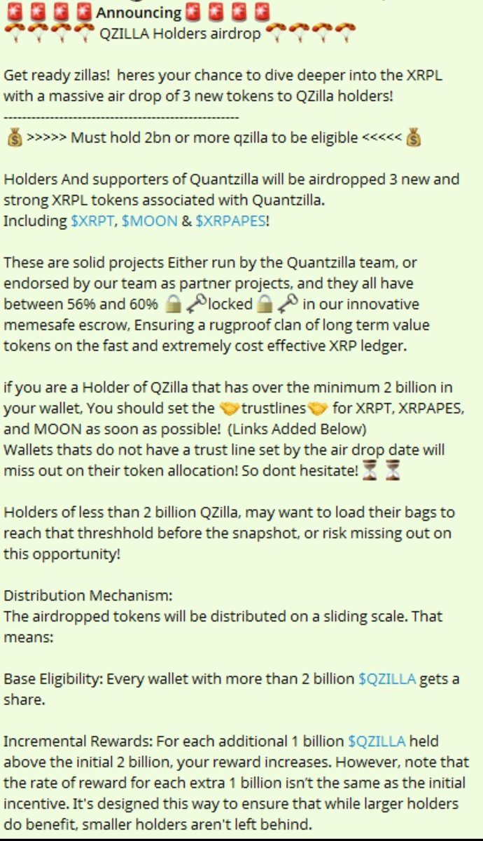 Dont forget for the week all $QZilla holders with 2 Billion or more qualify for a drip from the 3 other projects who are all working togther to create a better crypto environment for everyone dont sleep on these gems we got something for everyone 😉