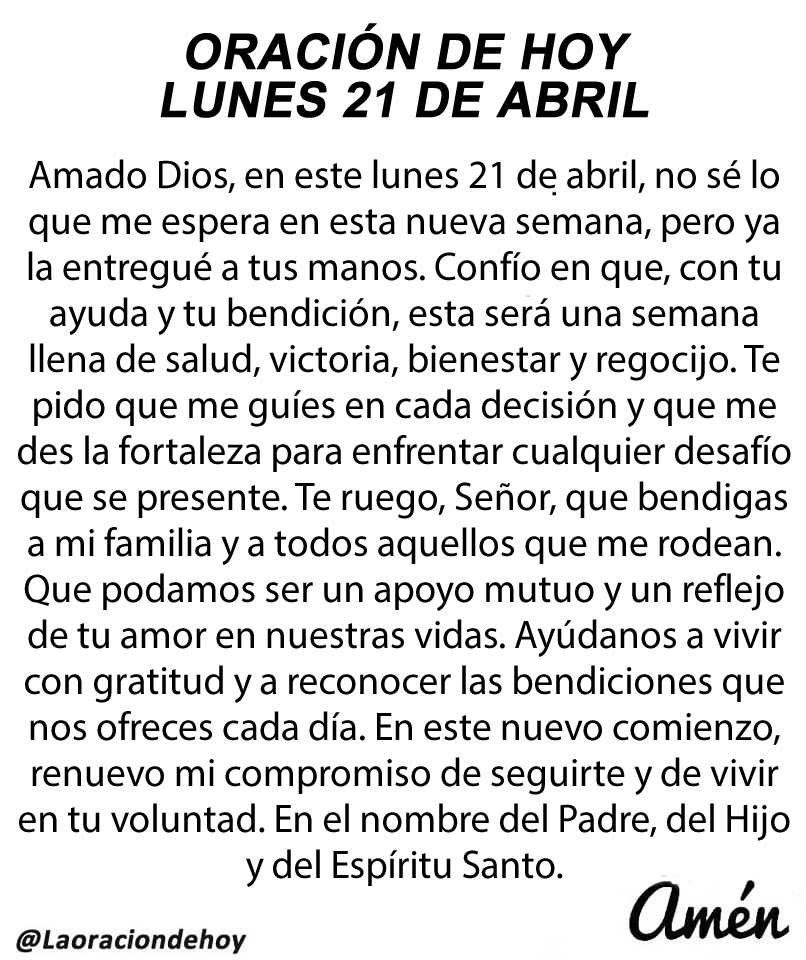 Oración diaria para hoy lunes 21 de abril de 2025.