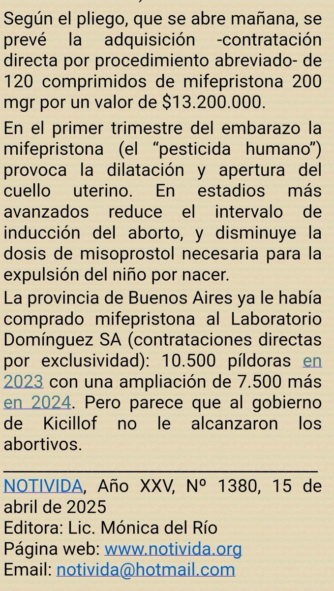 para Kiciloff es más prioritario adjudicar 1 compra directa de abortivos de laboratorio amigo para Bahía Blanca que reequipar el Área de Neonatología del Hospital José Penna, donde las enfermeras salvando a los bebes internados en medio de la inundación nos hicieron lagrimear ✌️