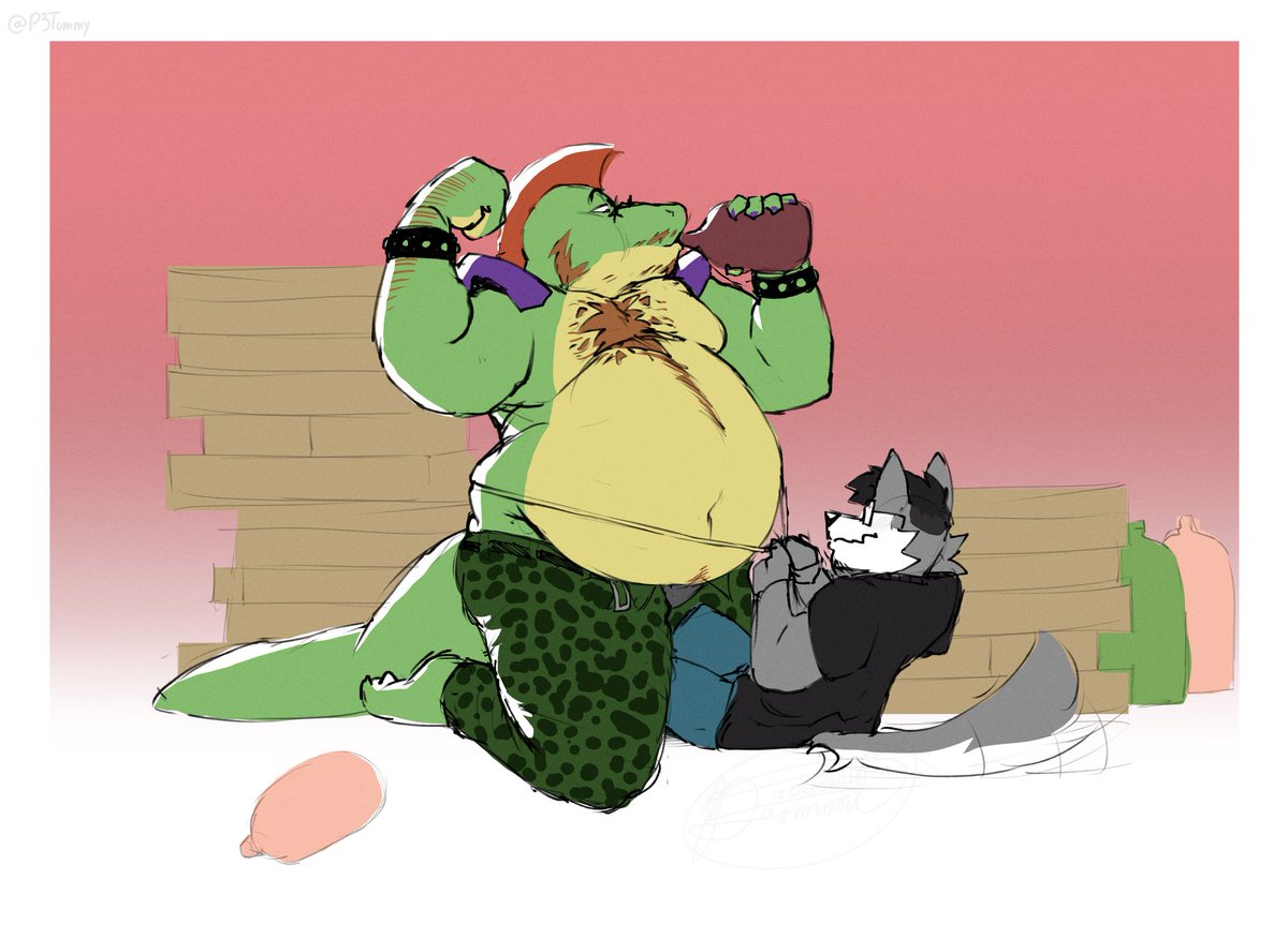 Art trade with <a href="/SomeWolfAD/">Wolf</a> Monty is getting in really good shape, and or friendly wolf is just measuring his gains :3c