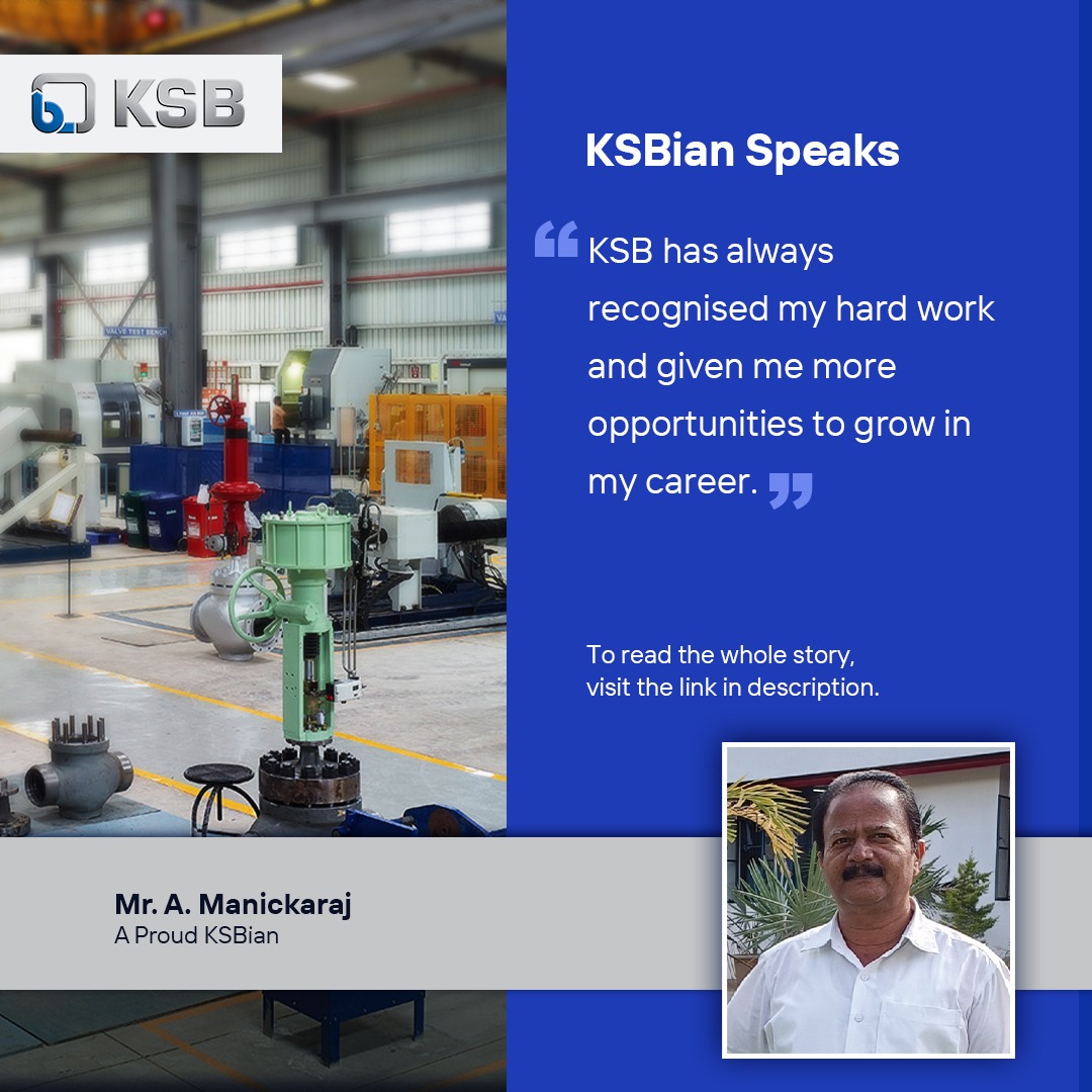 ksb_india's tweet image. Read the story of Mr. A. Manickaraj, who joined KSB Limited in 1991, and learn how KSB recognises the hard work of its employees and gives them opportunities to grow.

Click to know more: ksb.com/en-in/company/…

#KSBianSpeaks #LongServiceRecognition #EmployeeCommitment #KSB