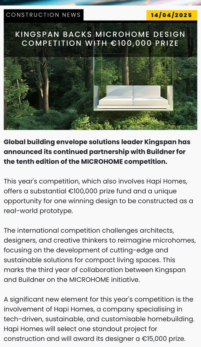yourhapihome's tweet image. Thank you @ieconstruct for highlighting the @KingspanIP_Irl x Hapi Homes MICROHOME competition #ThinkBigBuildSmall #Tinyhome #TinyHomeLifestyle #Architecture
