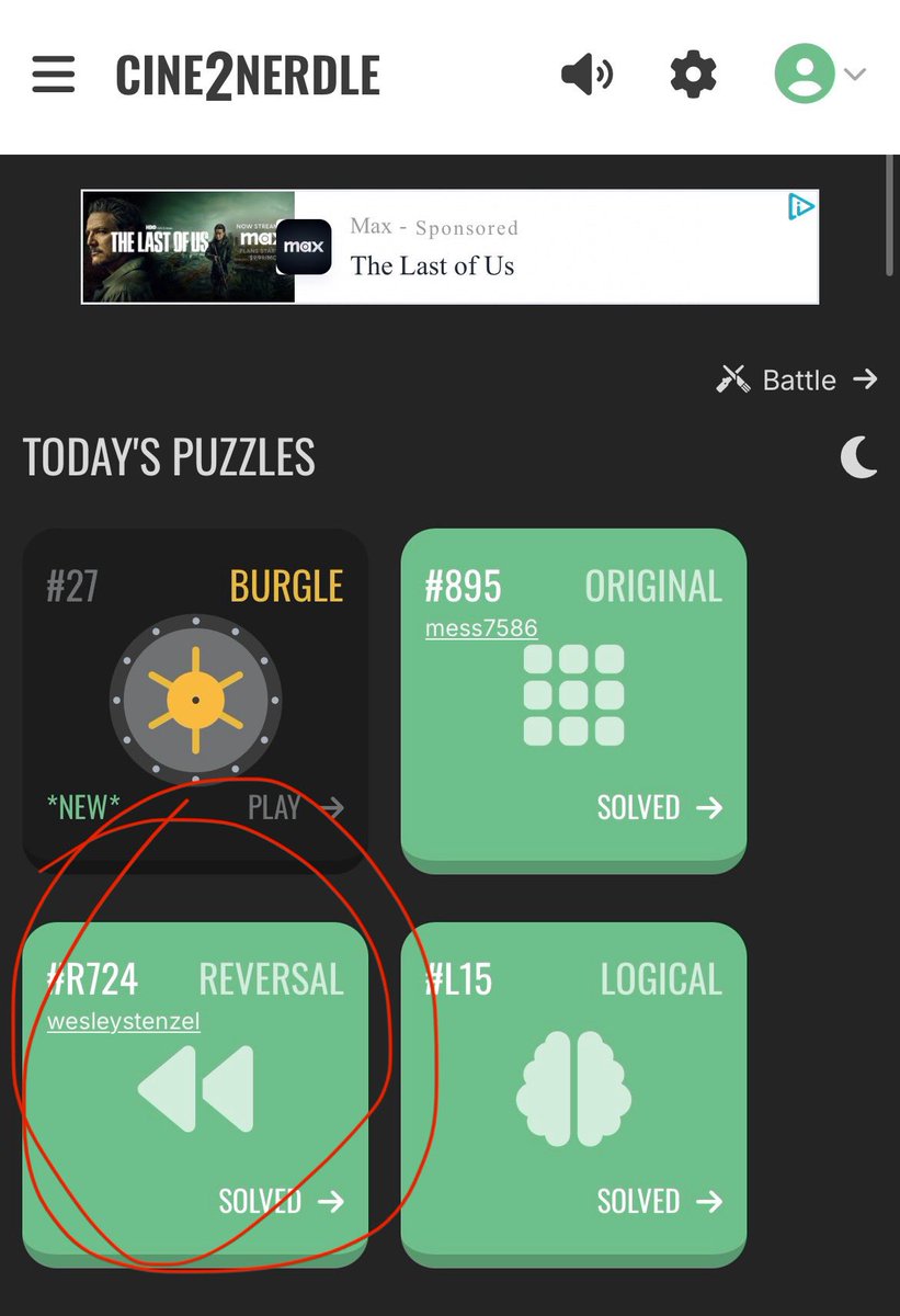 eyy my puzzle was picked as the daily reversal puzzle on cine2nerdle 👍I immediately regret how I phrased one of the categories but I stand by the concepts cinenerdle2.app/puzzles/revers…