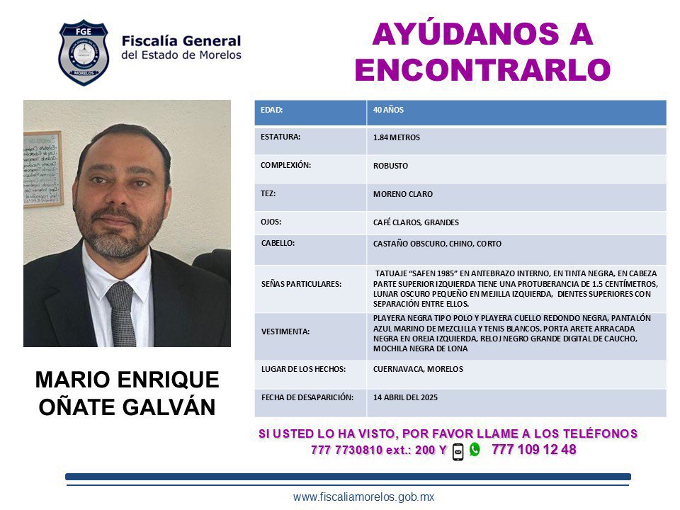 #Almomento: Morelos registra el caso #105 de #desapariciones en lo que va de 2025, destaca porque se trata de un funcionario del gobierno actual <a href="/margarita_gs/">Margarita González Saravia</a> , se trata de Director de normatividad de la dirección general de legislacion de la <a href="/ConsejeriaJM/">Consejería Jurídica</a> .  

Lo busca la