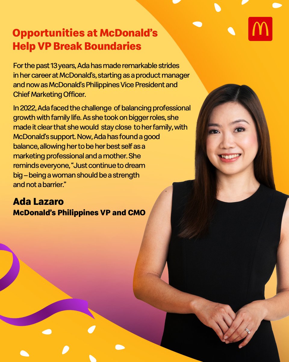 McDo_PH's tweet photo. We’re shining a spotlight on the incredible women of McDonald’s! Their stories show how we all have the unique strength to empower those around us. Let’s keep inspiring and lifting each other up! Together, we are power. #IMPower #AccelerateAction https://t.co/ssyRl2amcK