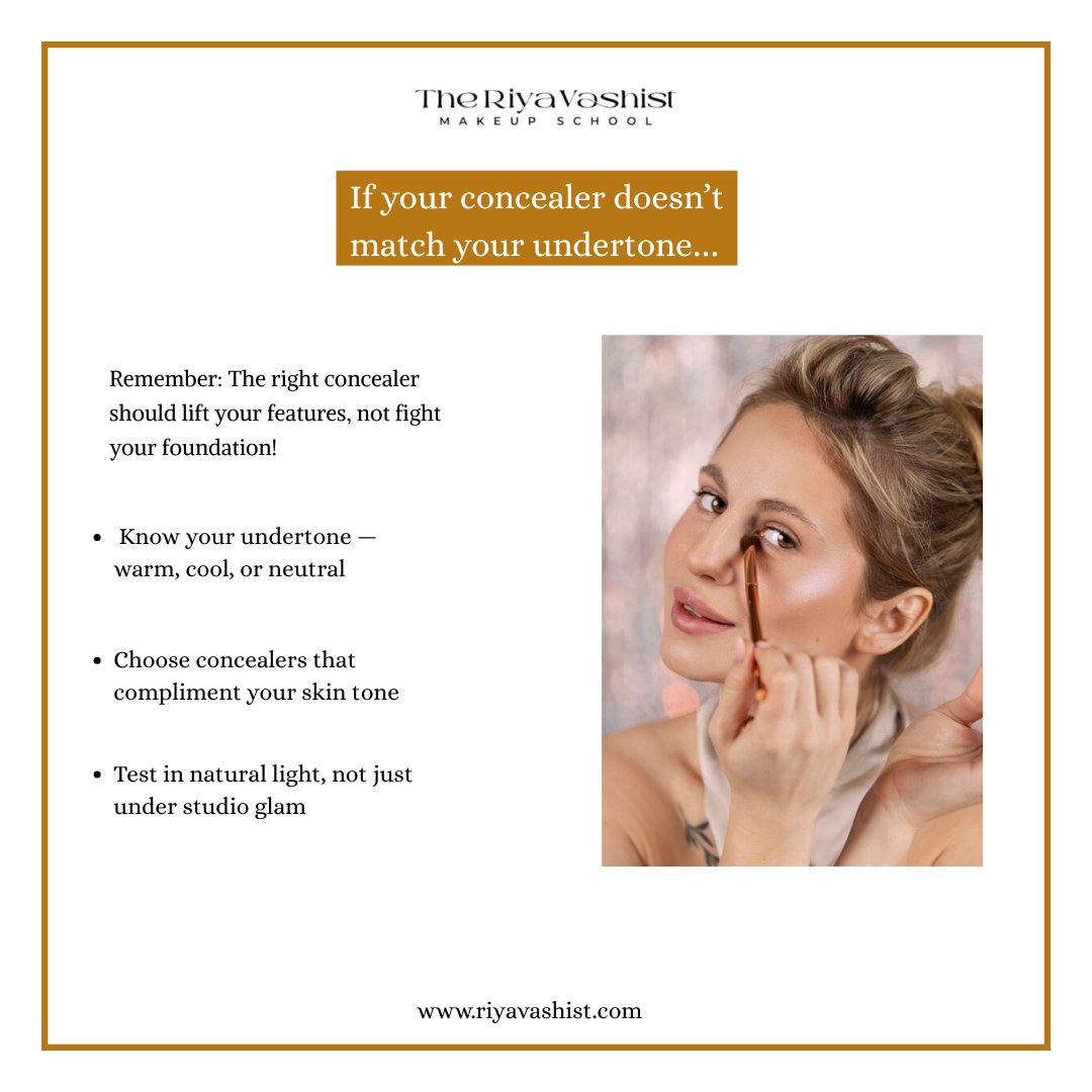 rvmua's tweet image. If your concealer doesn’t match your undertone… It&apos;s a recipe for makeup mishaps!
 
  Choose right. Test right. Glow right.

#makeuptips #makeupundertones #theriyavashist #makeupschoolindia #beautytips  #delhimakeupacademy